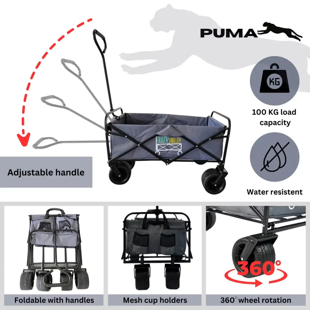 utility trolley in blue or grey multiple uses for outdoor camping and picnics