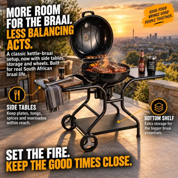57cm kettle braai,57cm weber,side tables,thermometer,braai boss