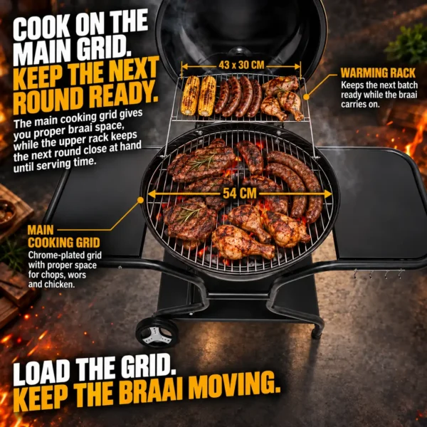 57cm kettle braai,57cm weber,side tables,thermometer,braai boss