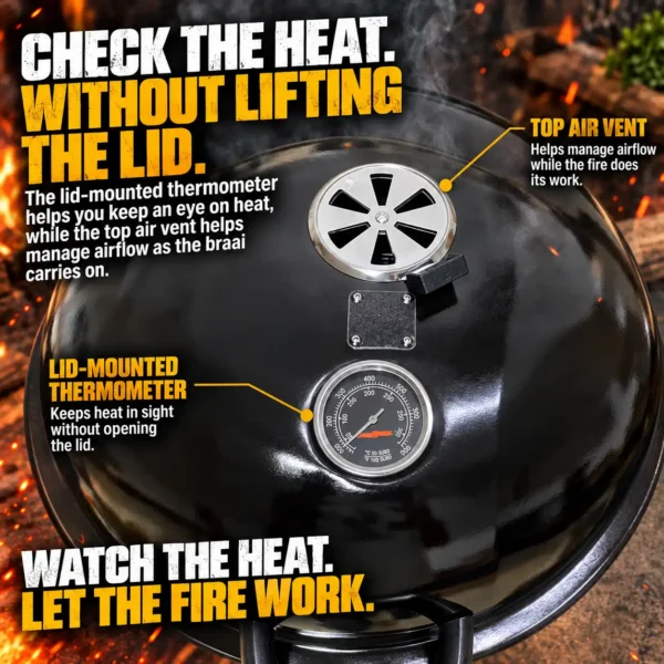 57cm kettle braai,57cm weber,side tables,thermometer,braai boss