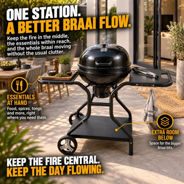 57cm kettle braai,57cm weber,side tables,thermometer,braai boss