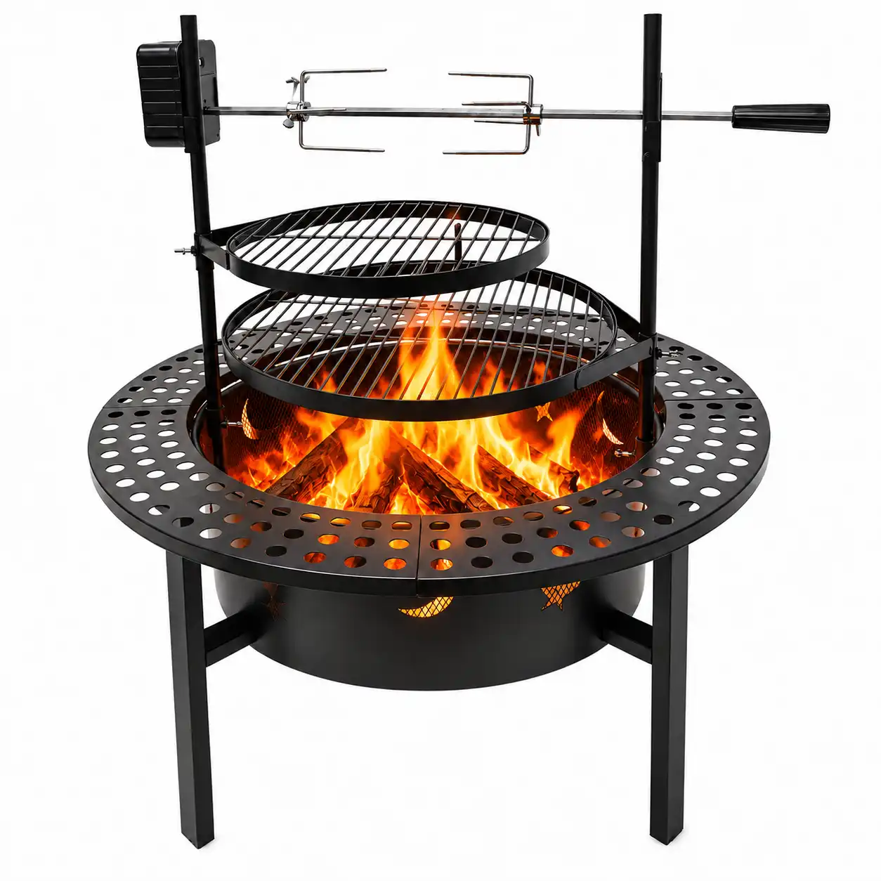 BraaiBoss 60cm Mega Fire Pit & Braai Grill with Battery-Operated Rotisserie